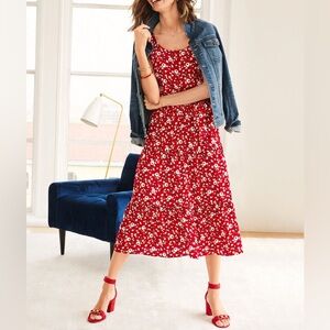 TALBOTS Women’s FLORAL CREPE TIERED Midi DRESS Sleeveless Sz 12 Summer Chic